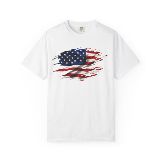 T-Shirt — Ripped American Flag Graphic Patriotic Tee