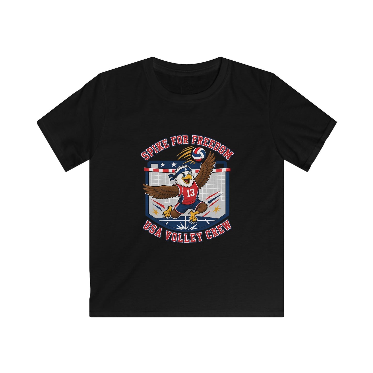 Kids Volleyball T‑Shirt — Eagle Playing Volleyball Graphic (Cheer For Victory)