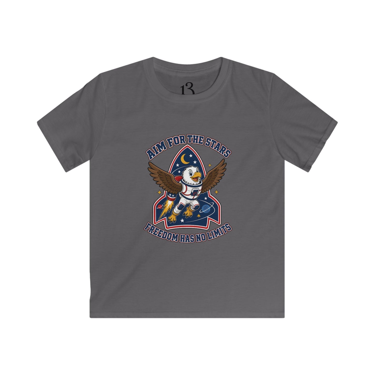 Kids Tee — 'Aim for the Stars' Rocket Eagle Graphic Shirt