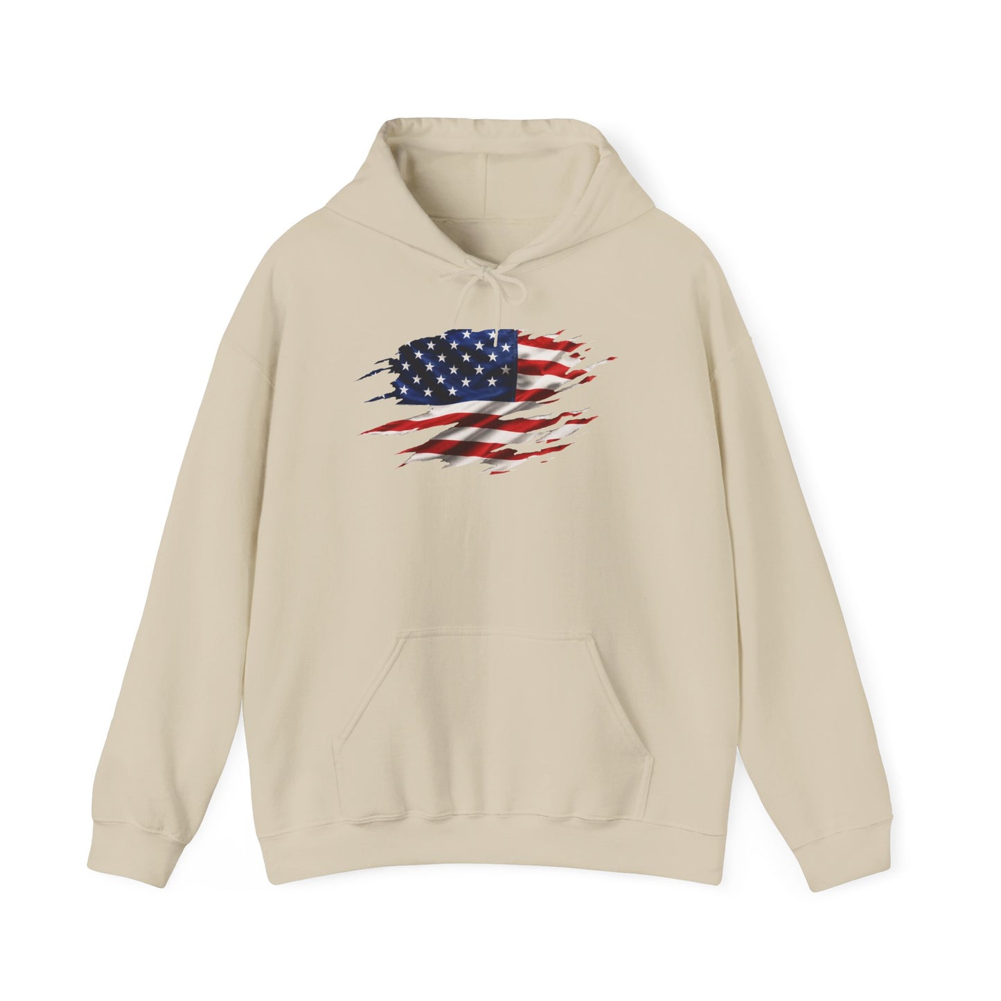 American Flag Ripped Design Hoodie — Distressed USA Flag Pullover