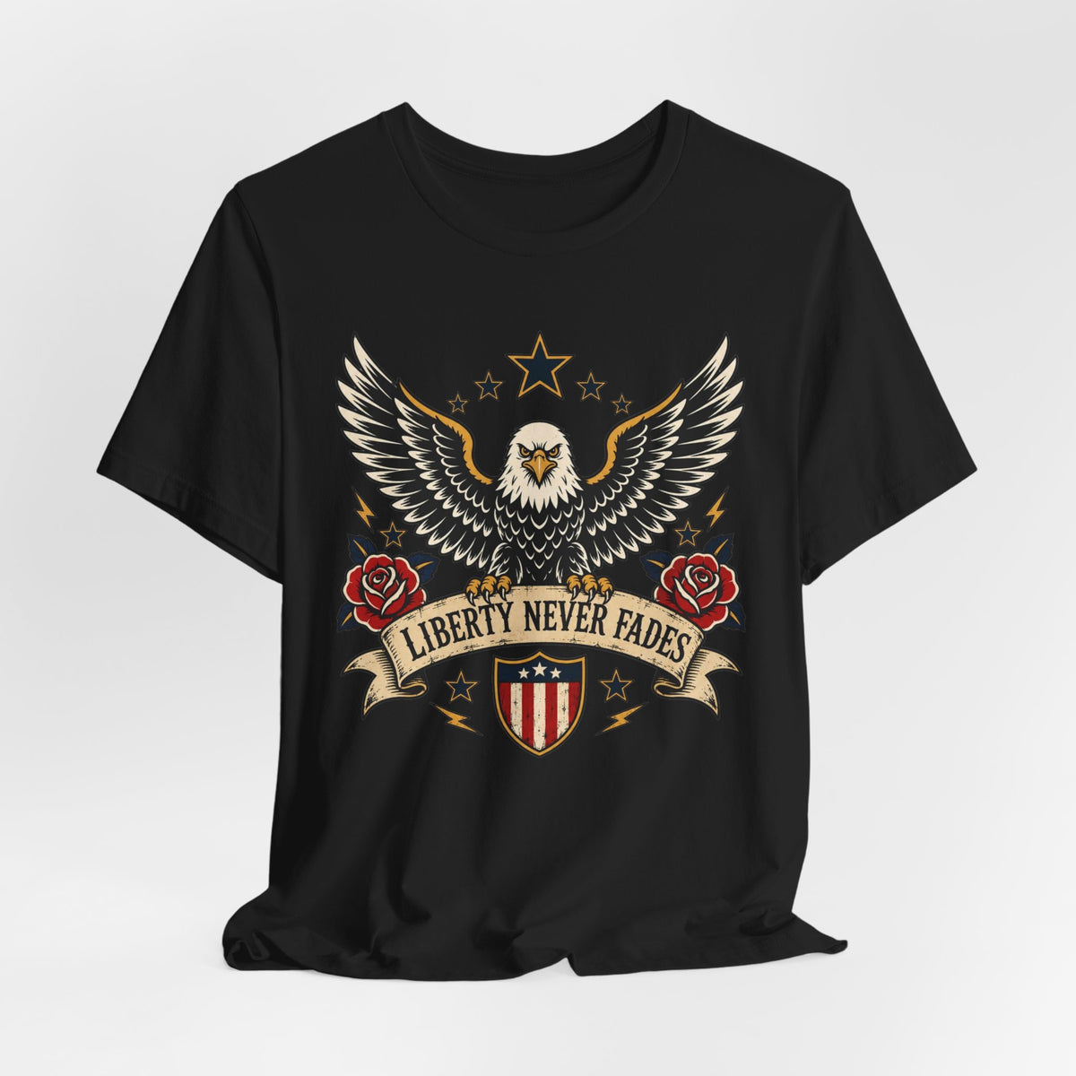Liberty Never Fades Eagle Tee — Patriotic American Flag Shirt
