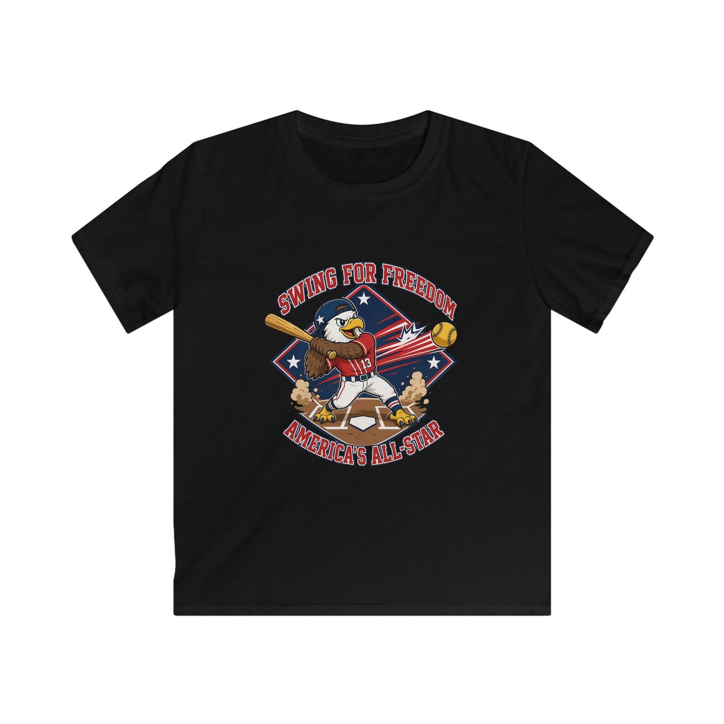 Kids Tee - "Swinging for Freedom" Patriotic Baseball Eagle Design