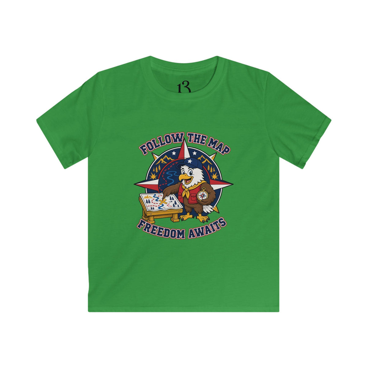 Kids Tee – "Follow the Map, Freedom Awaits" Eagle Adventure Graphic