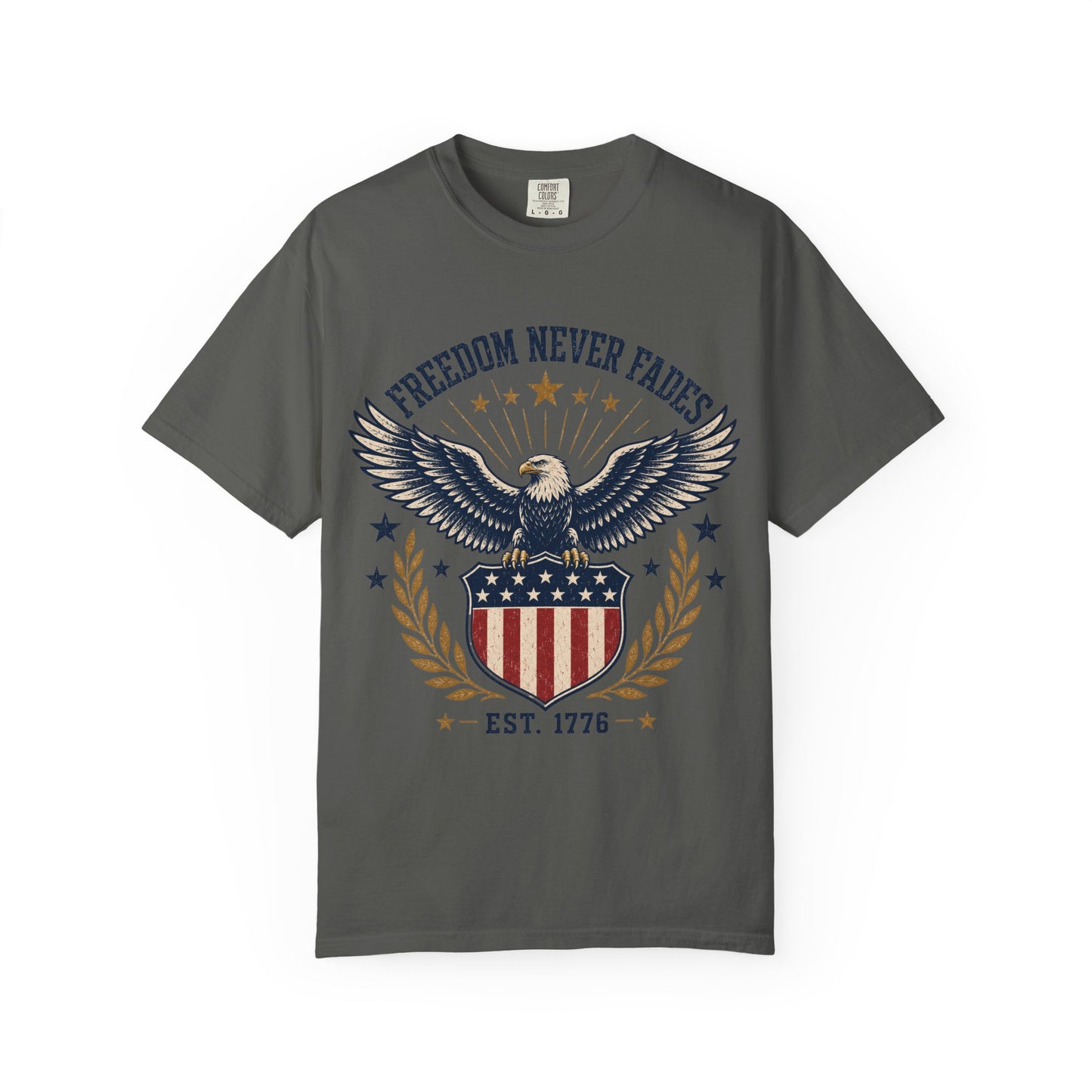 Patriotic Eagle T-Shirt — "Freedom Never Fades" (Est. 1776)