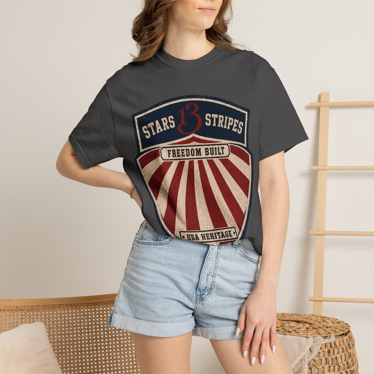 Stars13stripeS Shield T-Shirt — Freedom Built USA Heritage Tee