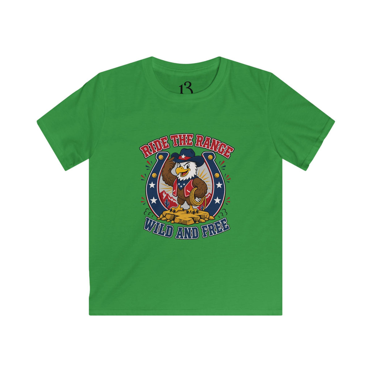Kids T-Shirt - "Ride the Range Wild and Free" Cowboy Eagle Graphic