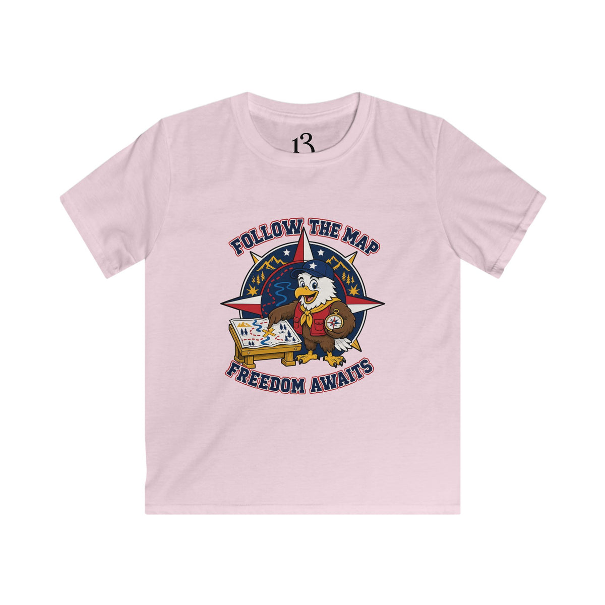 Kids Tee – "Follow the Map, Freedom Awaits" Eagle Adventure Graphic