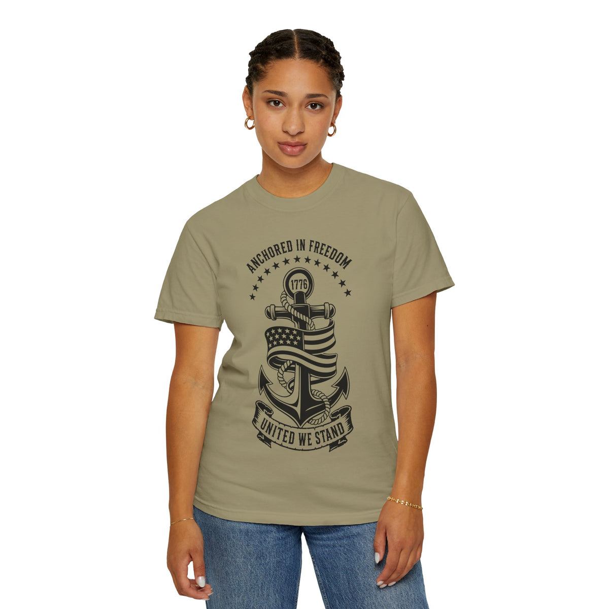 Anchored in Freedom T-Shirt — "United We Stand" Patriotic Anchor Tee