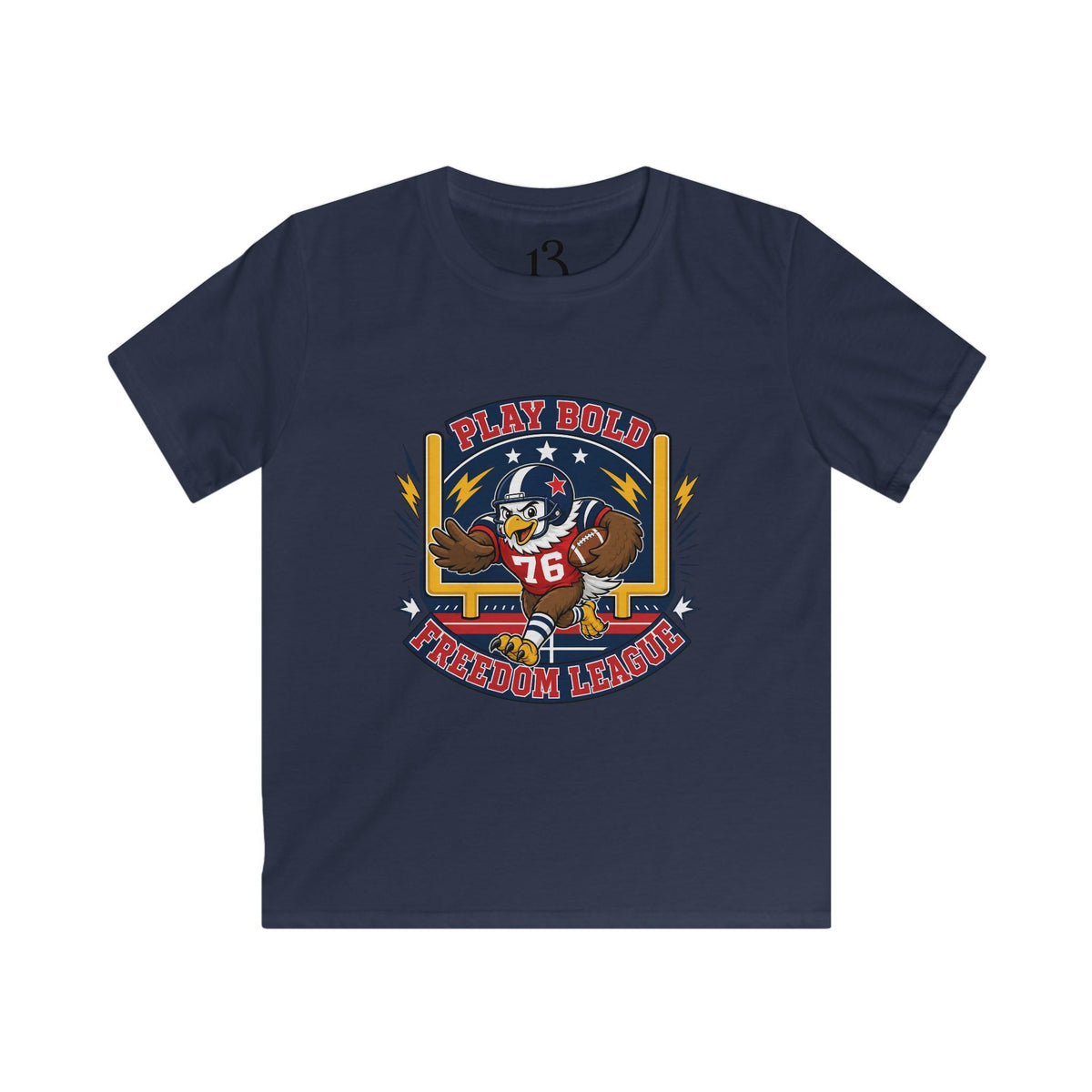 Kids Football Tee — "Play Bold: Freedom League" Retro Mascot Shirt