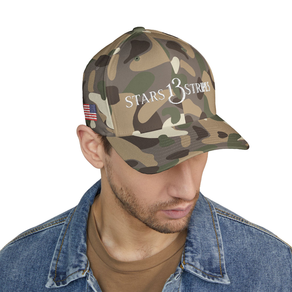 Stars13stripeS Embroidered Enclosed Back Cap White Font
