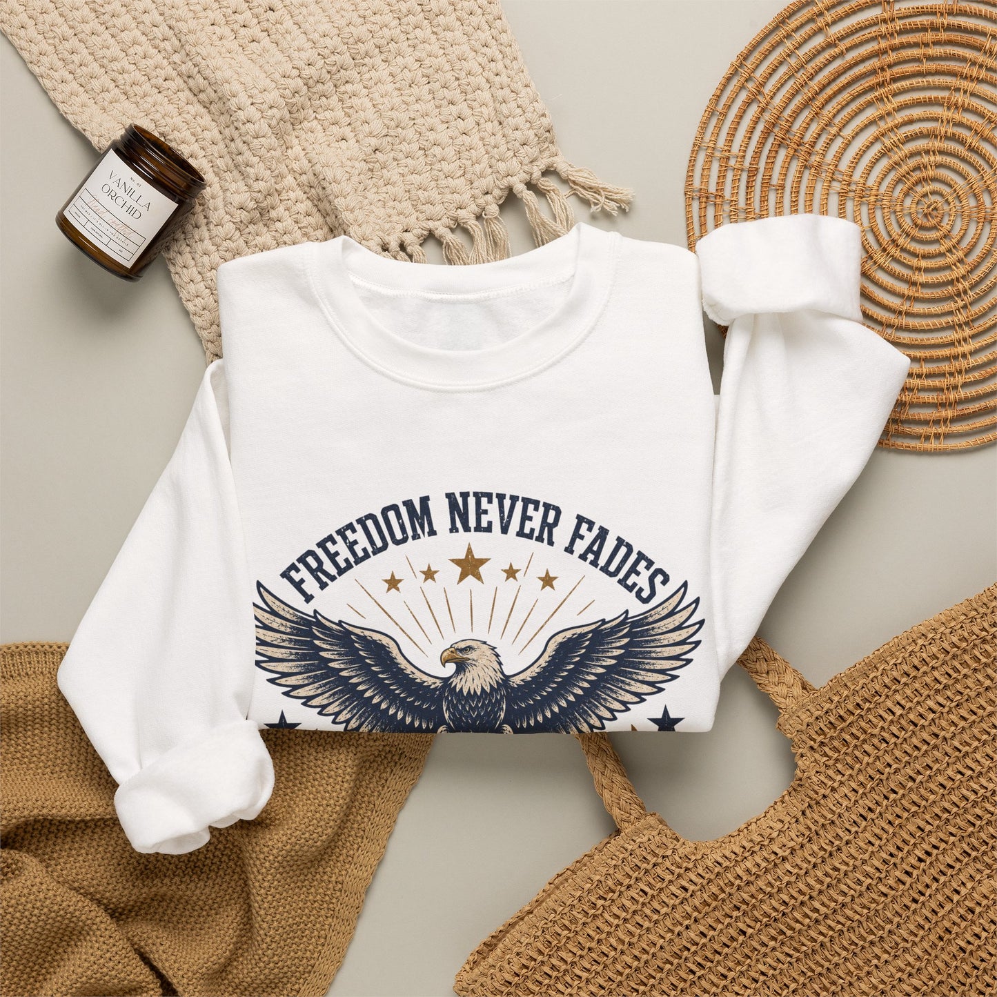 Freedom Never Fades Sweatshirt — Patriotic Eagle Crewneck