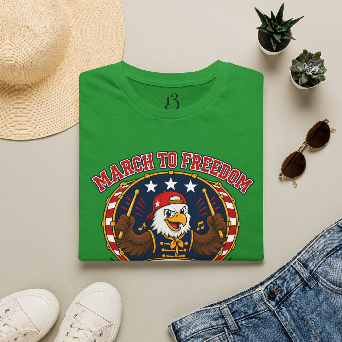 T-Shirt — "March to Freedom" Patriotic Eagle Drumline Tee