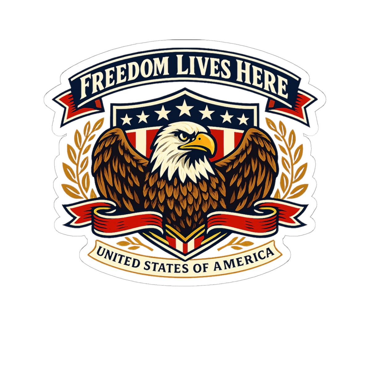 Patriotic Eagle Kiss-Cut Sticker — "Freedom Lives Here" USA Emblem