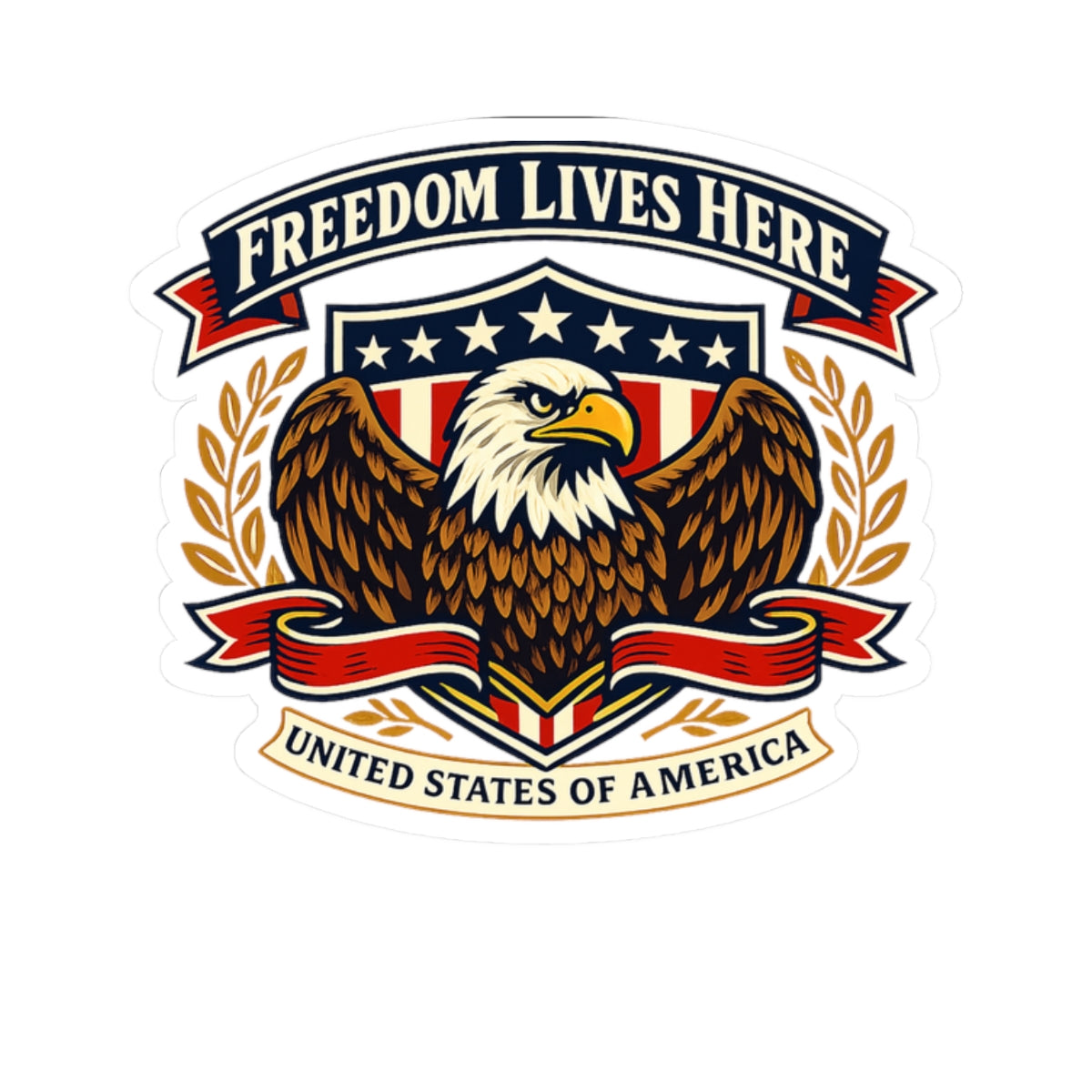 Freedom Lives Here Eagle Sticker — Patriotic Kiss-Cut Vinyl Decal (United States of America)