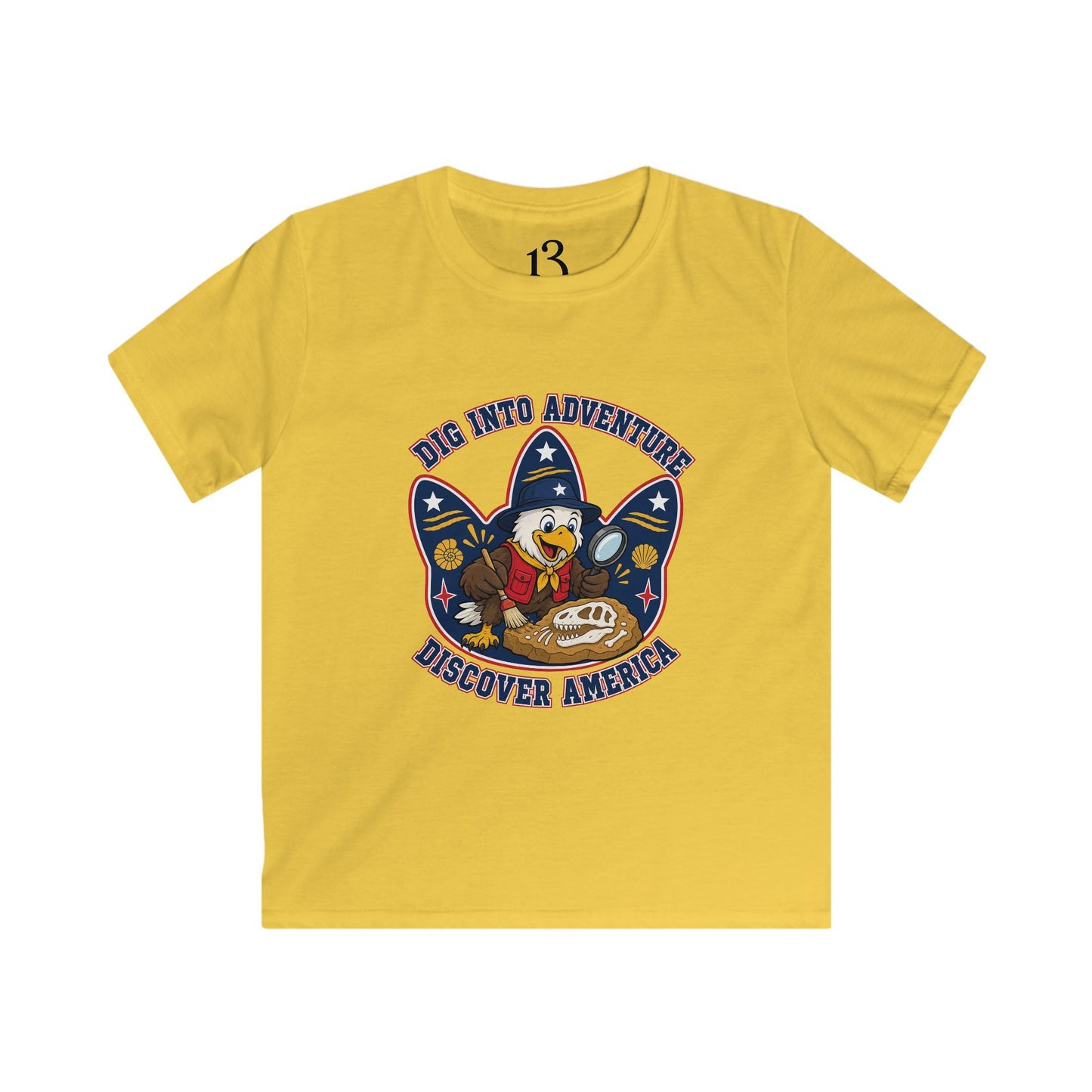 Kids T-Shirt - "Dig Into Adventure: Discover America" Patriotic Eagle Tee
