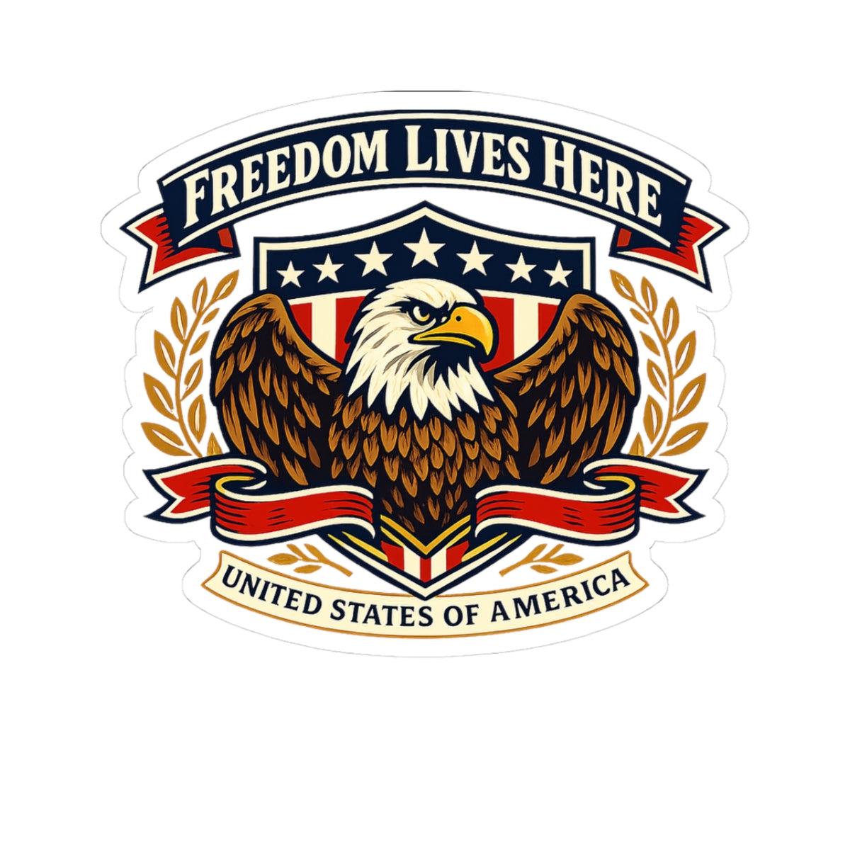 Freedom Lives Here Eagle Sticker — Patriotic Kiss-Cut Vinyl Decal (United States of America)