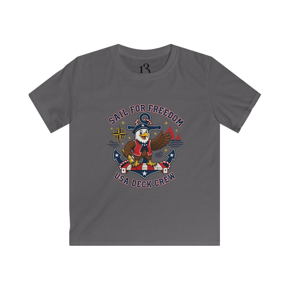Kids Tee — "Sail for Freedom" USA Deck Crew Patriotic Sailor Graphic