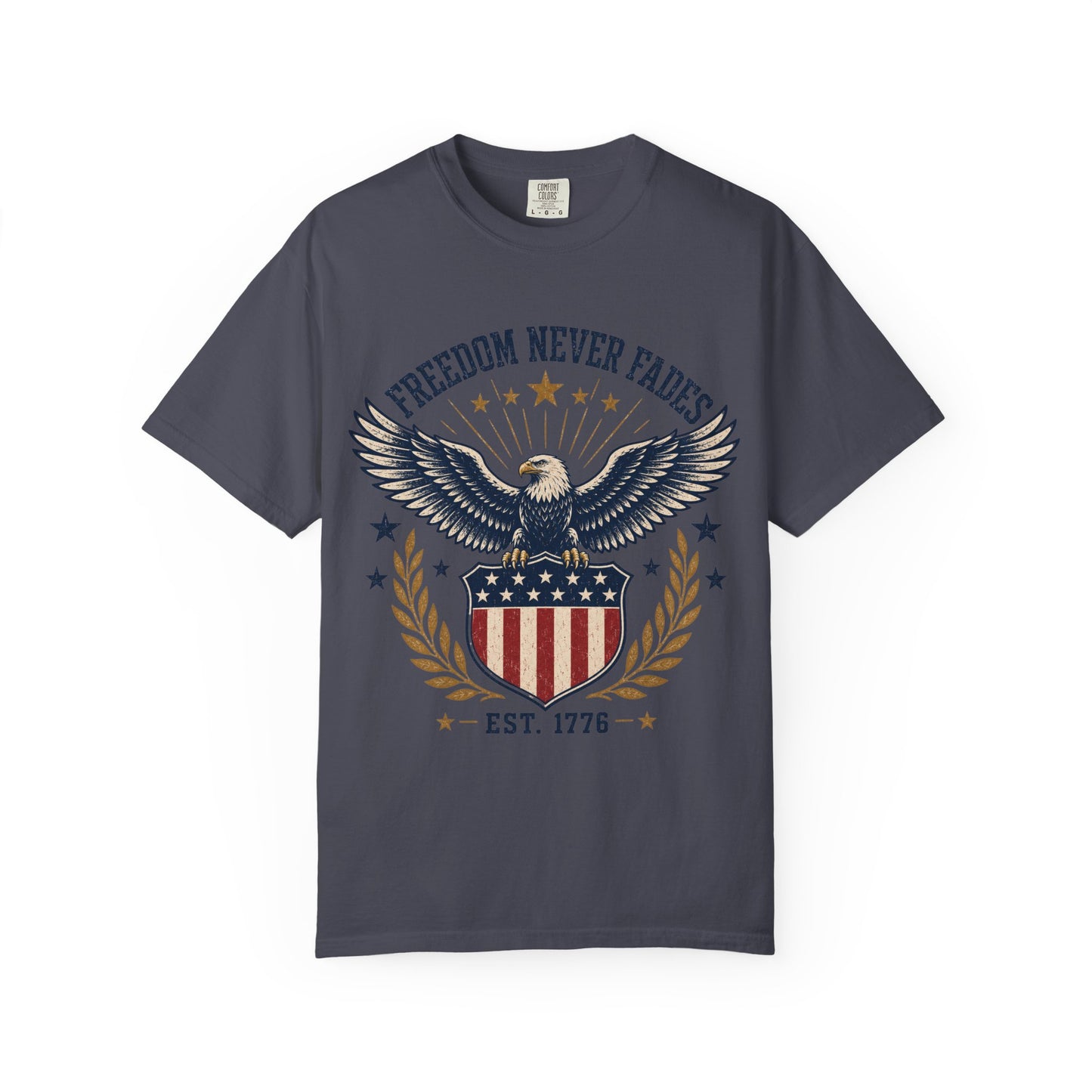 Patriotic Eagle T-Shirt — "Freedom Never Fades" (Est. 1776)