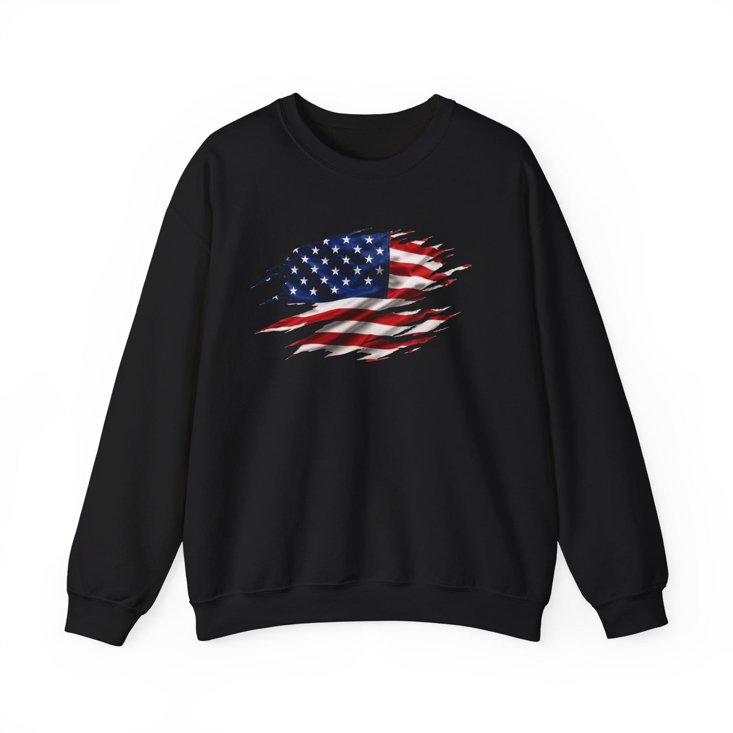 Distressed American Flag Crewneck Sweatshirt – Patriotic USA Pullover