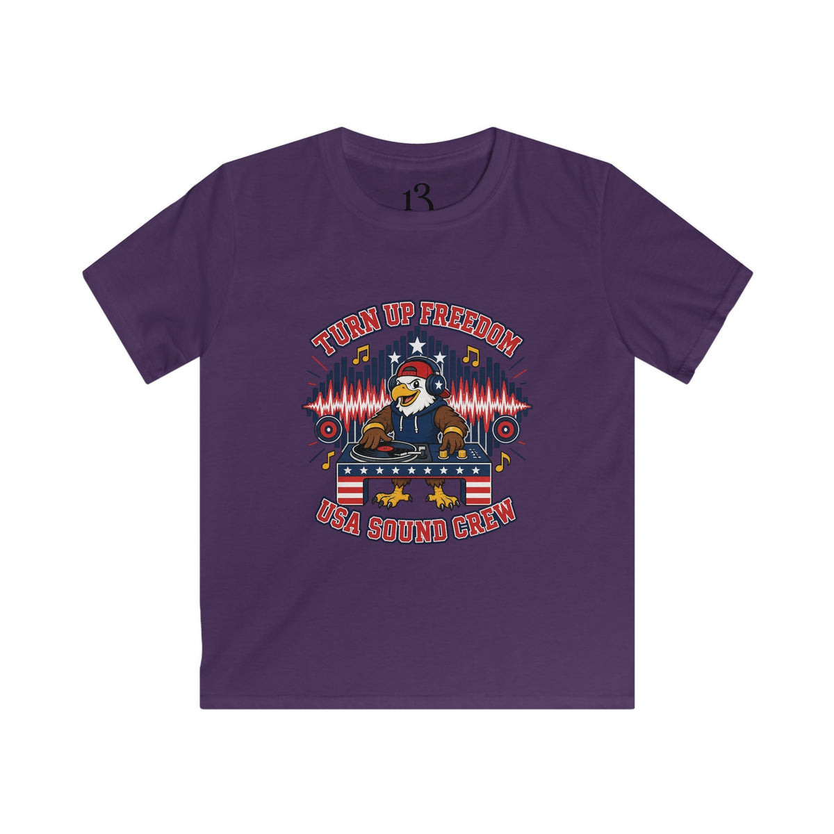 Kids Tee - "Turn Up Freedom" USA Sound Crew Patriotic Eagle Graphic