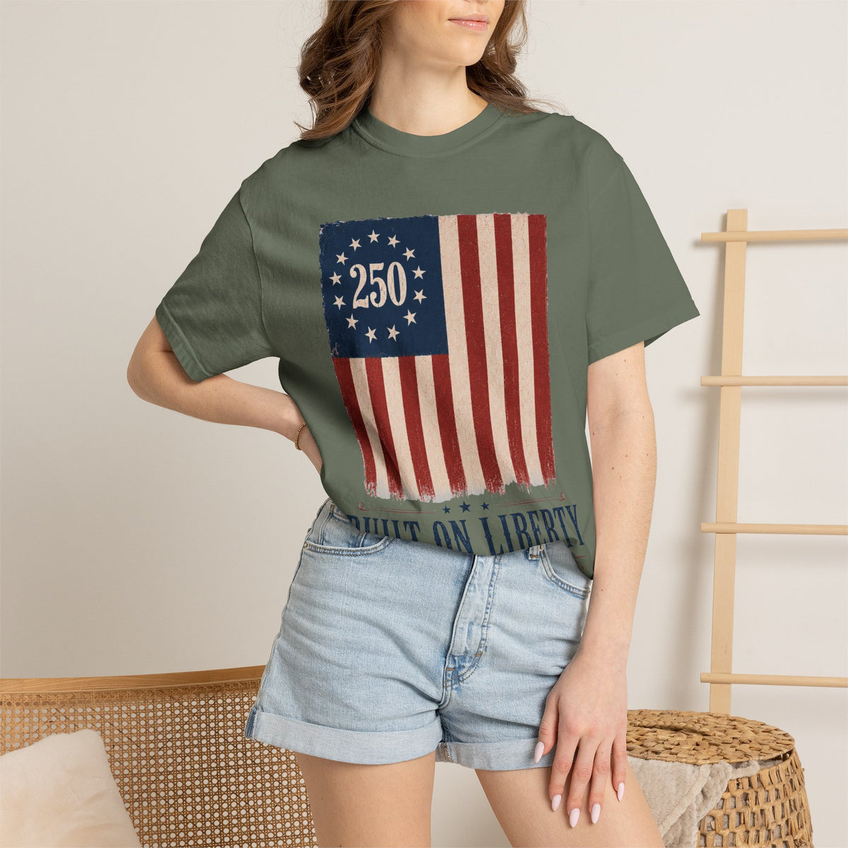 Built on Liberty 250 Flag T-Shirt — Patriotic Independence Day Tee
