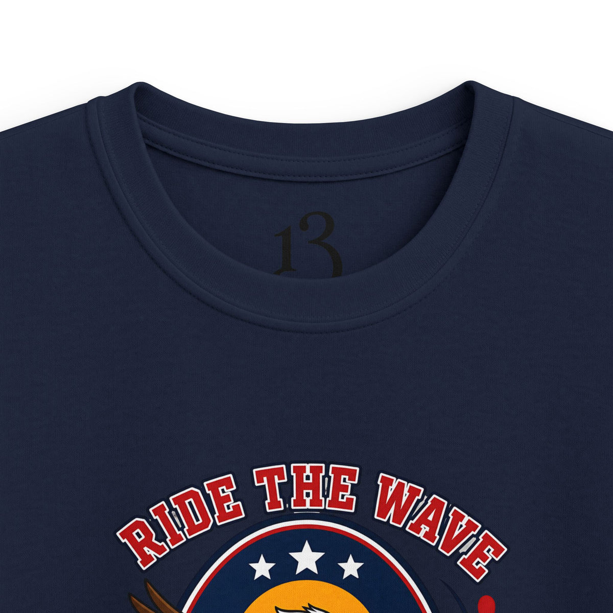 Kids T-Shirt — "Ride the Wave" Patriotic Eagle Surf Design