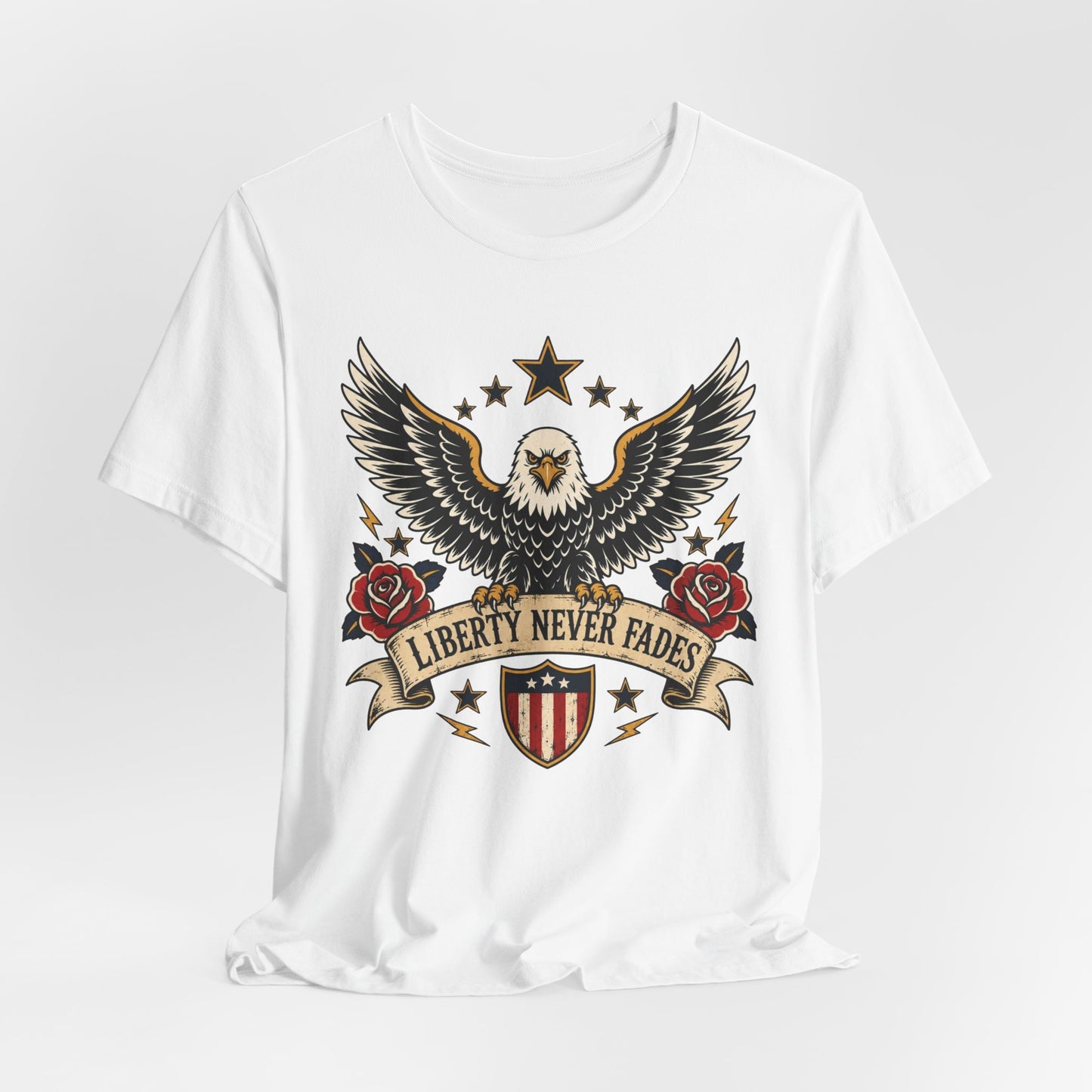 Liberty Never Fades Eagle Tee — Patriotic American Flag Shirt