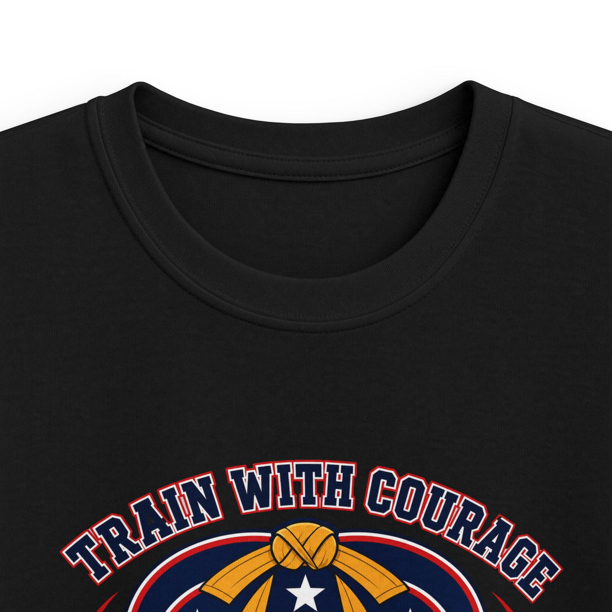 Kids Tee — "Train With Courage, Stand Strong And Free" Patriotic Martial Arts Penguin Design