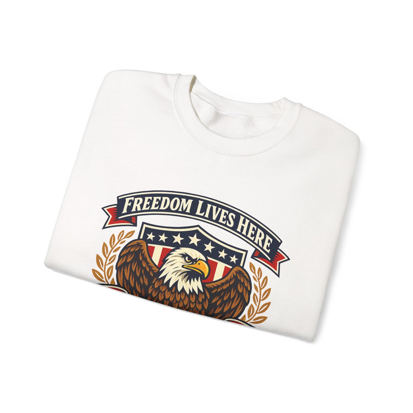 Freedom Lives Here Eagle Crewneck Sweatshirt — Patriotic USA Flag Design