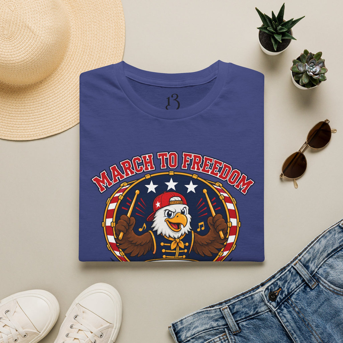 T-Shirt — "March to Freedom" Patriotic Eagle Drumline Tee