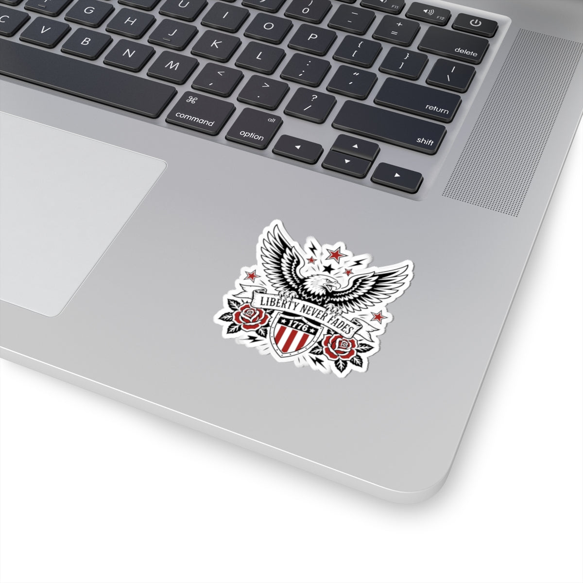 Liberty Never Fades Eagle Sticker — Patriotic 1776 Shield Kiss-Cut Sticker