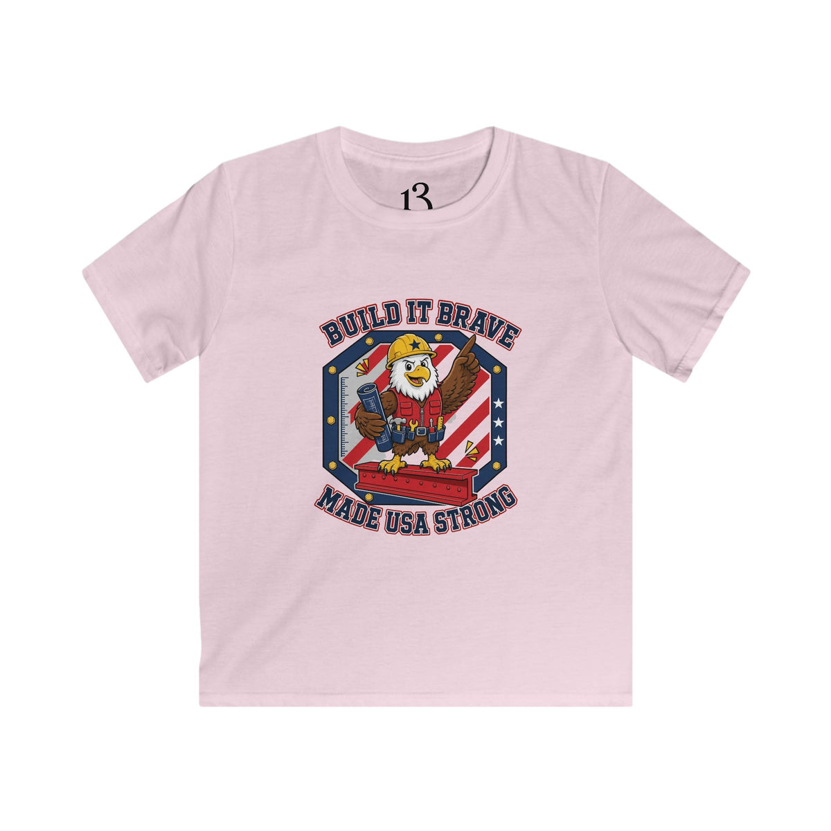 Kids Tee - 'Build It Brave, Make USA Strong' Patriotic Bald Eagle Design