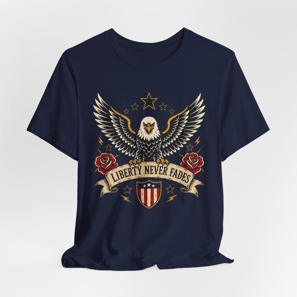 Liberty Never Fades Eagle Tee — Patriotic American Flag Shirt
