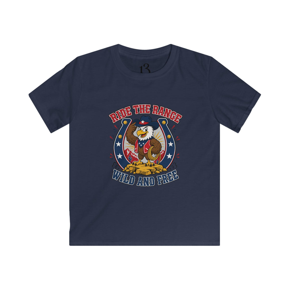 Kids T-Shirt - "Ride the Range Wild and Free" Cowboy Eagle Graphic