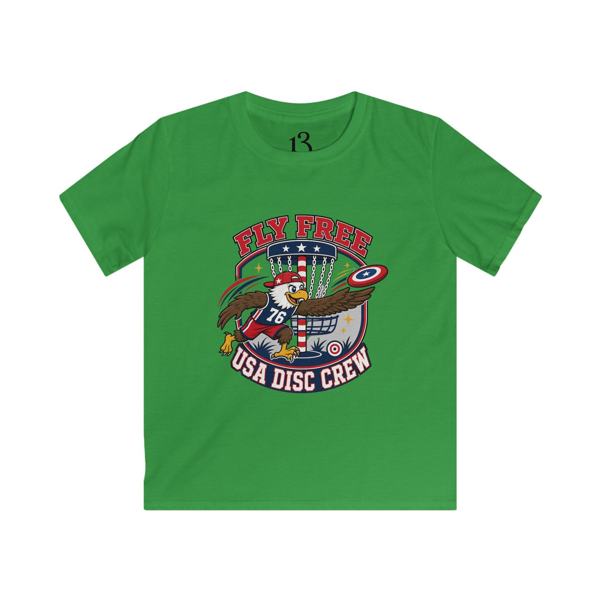 Kids Tee — "Fly Free USA Disc Crew" Patriotic Eagle Graphic