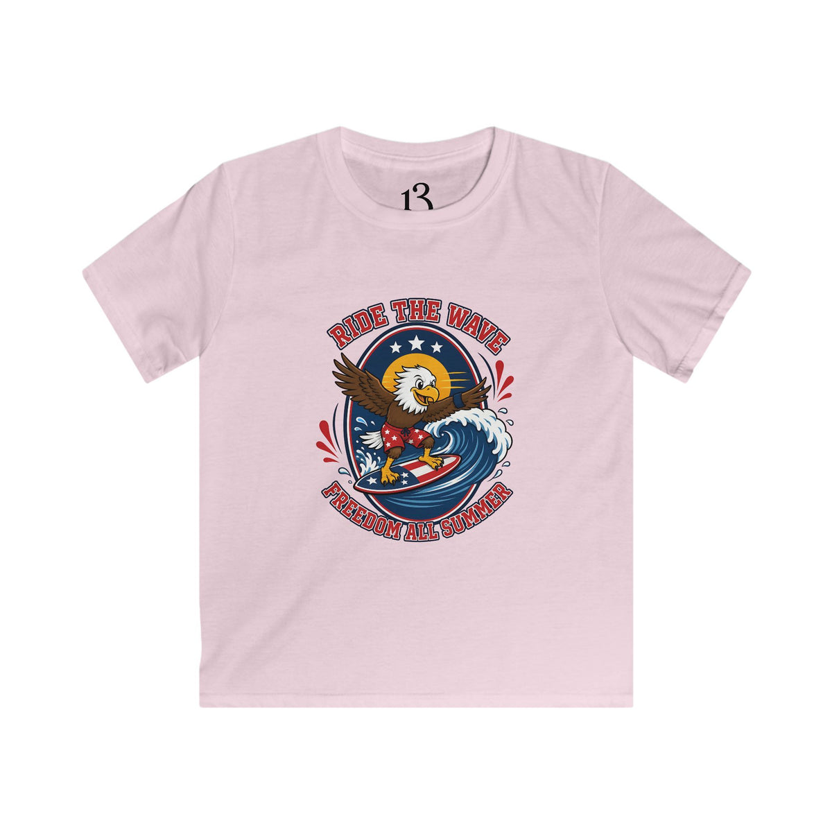 Kids T-Shirt — "Ride the Wave" Patriotic Eagle Surf Design