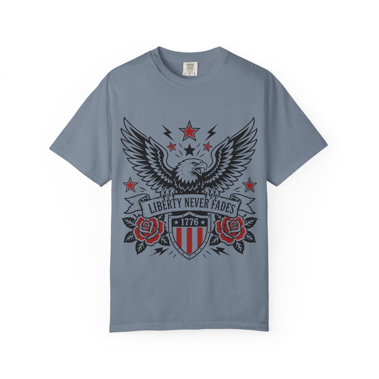 Liberty Never Fades Eagle T-Shirt — Patriotic 1776 Shield Tee