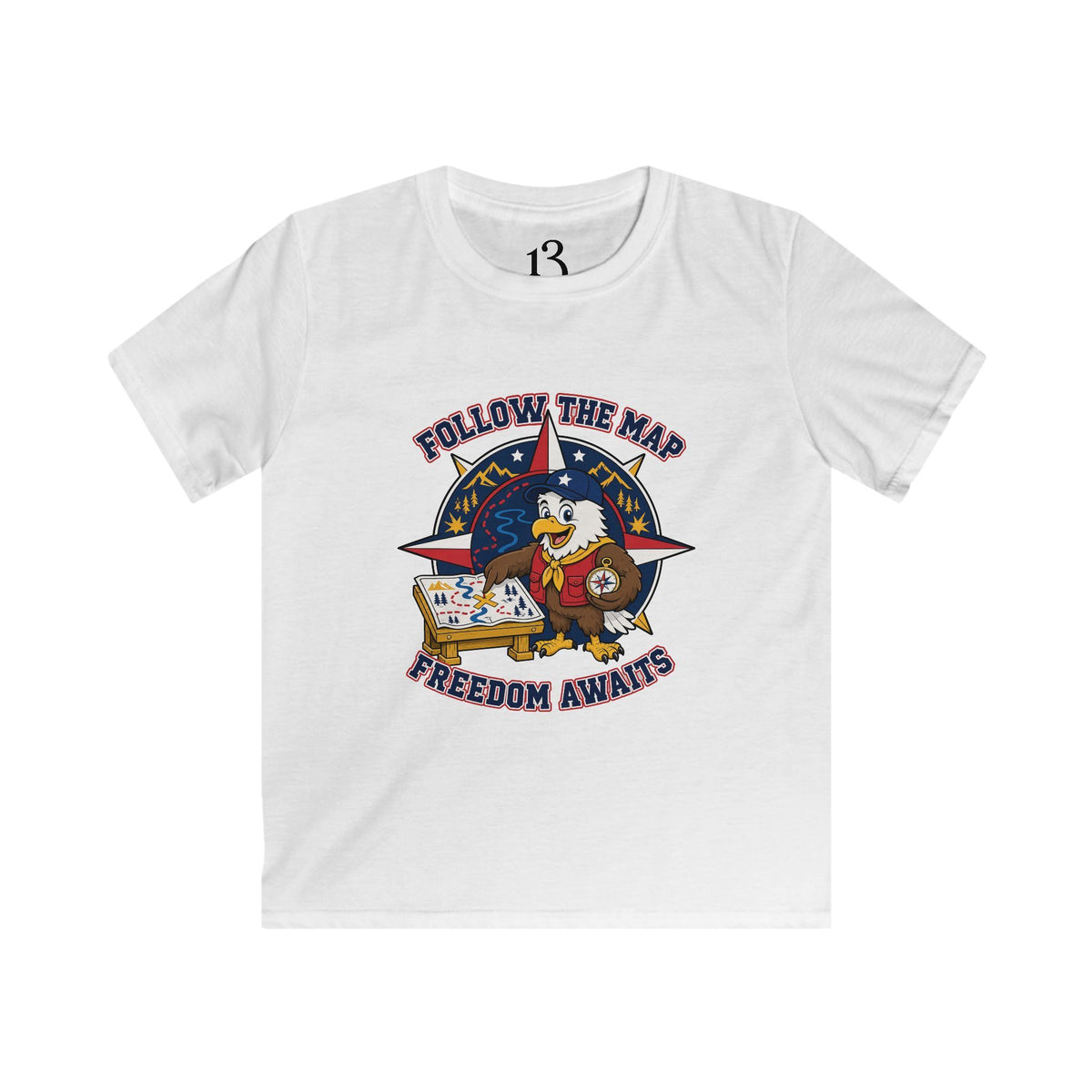 Kids Tee – "Follow the Map, Freedom Awaits" Eagle Adventure Graphic