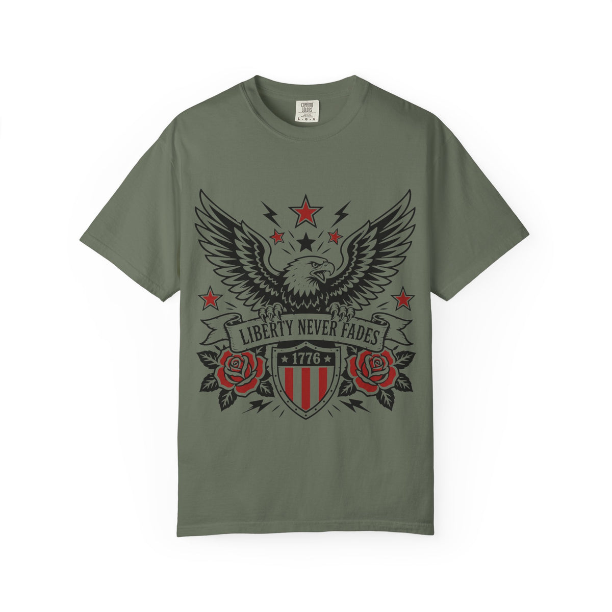 Liberty Never Fades Eagle T-Shirt — Patriotic 1776 Shield Tee