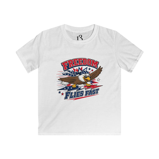 Kids Tee — "Freedom Flies Fast" Patriotic Eagle Shirt for 4th of July