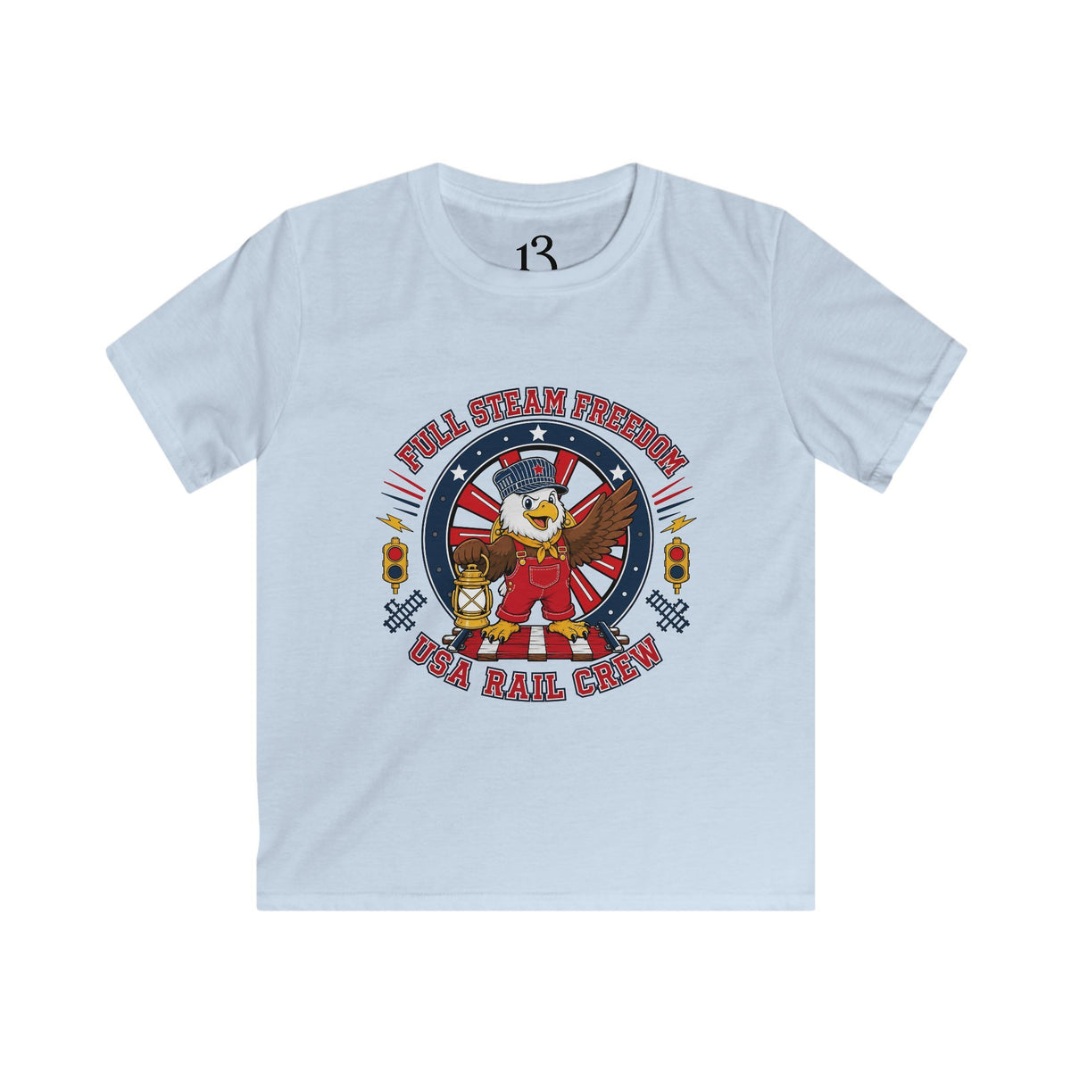 Kids Tee - Patriotic Eagle Engineer "Full Steam Freedom, USA Rail Crew" Railway Graphic