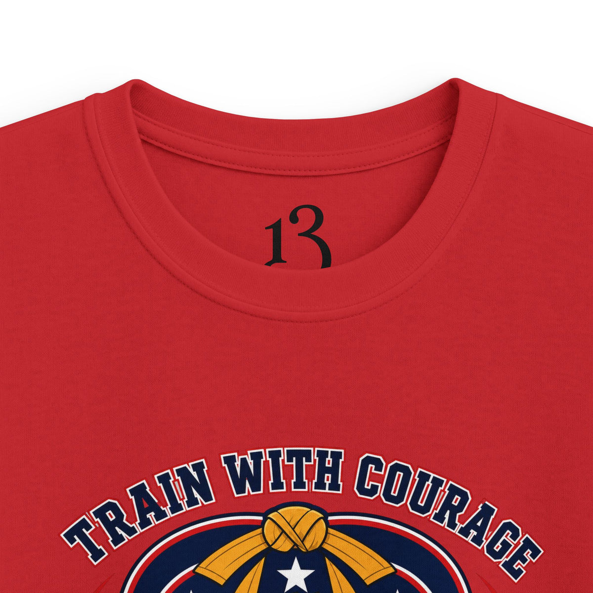 Kids Tee — "Train With Courage, Stand Strong And Free" Patriotic Martial Arts Penguin Design