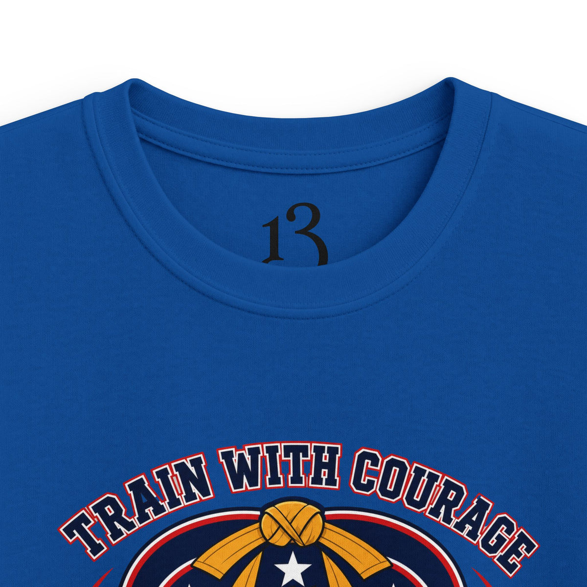 Kids Tee — "Train With Courage, Stand Strong And Free" Patriotic Martial Arts Penguin Design