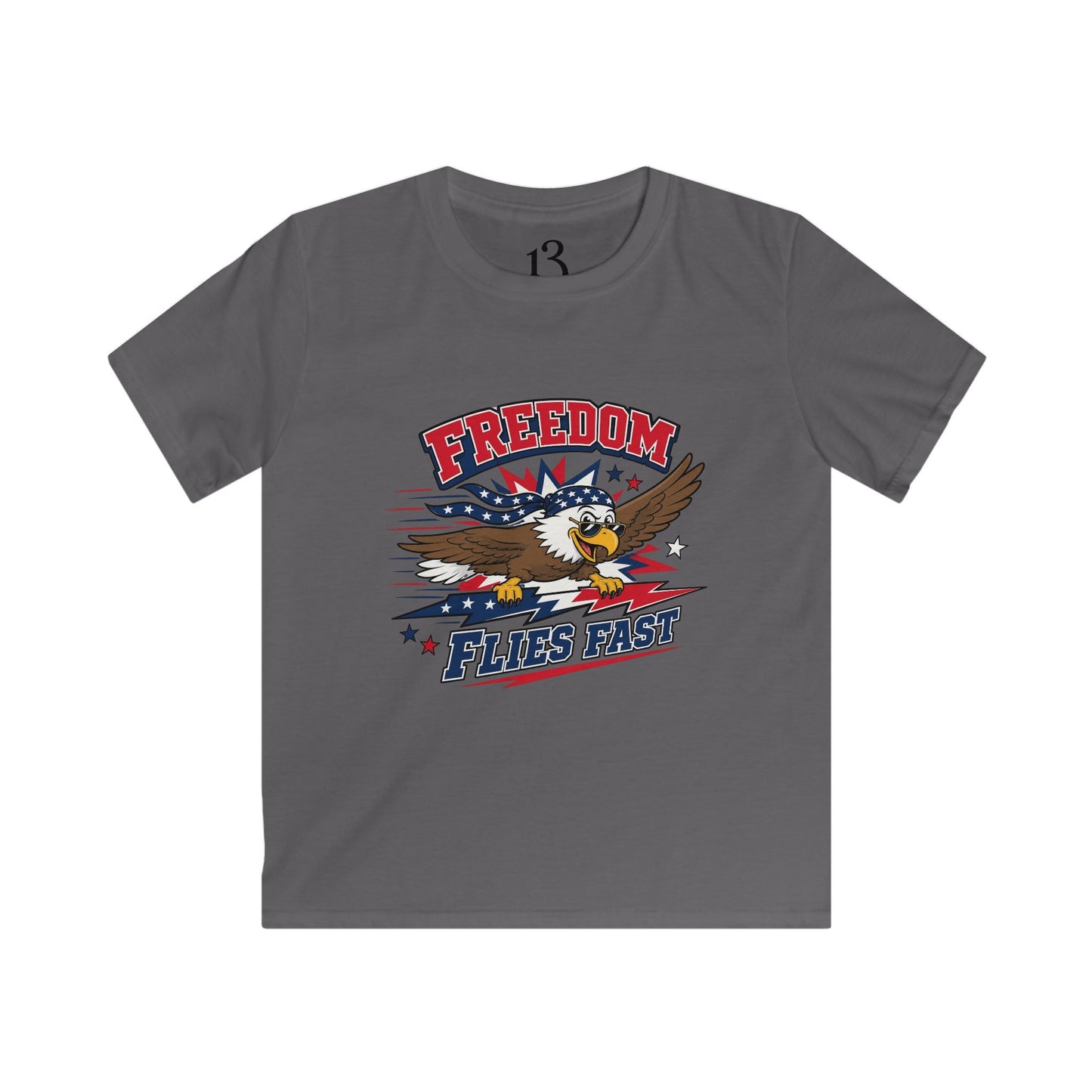 Kids Tee — "Freedom Flies Fast" Patriotic Eagle Shirt for 4th of July