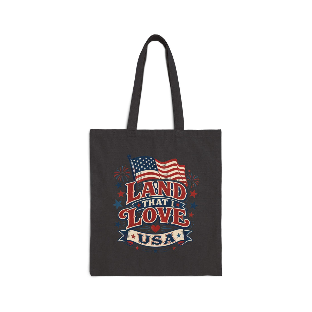 Patriotic "Land That I Love" Cotton Tote Bag — USA Flag Fourth of July Grocery & Beach Bag