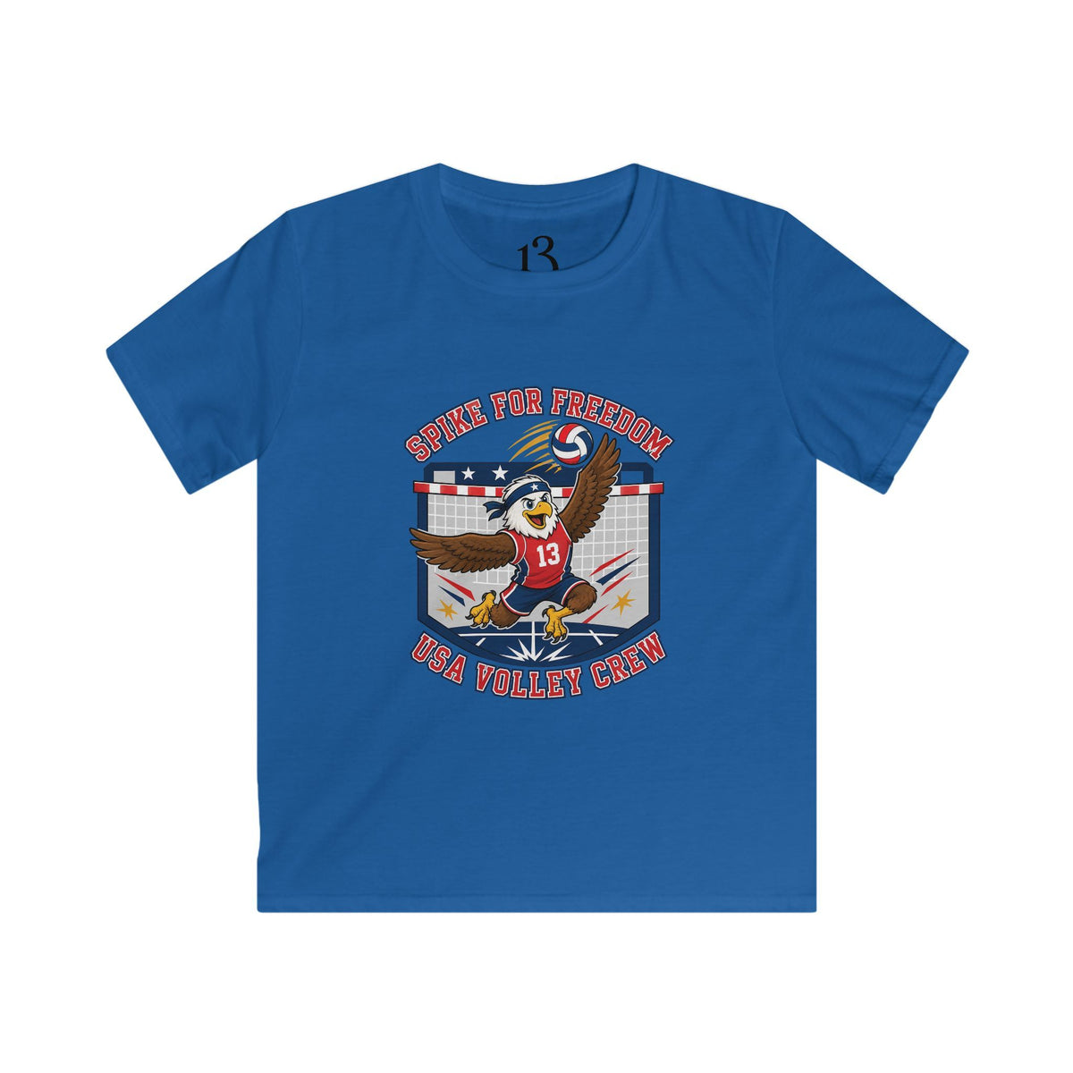 Kids Volleyball T‑Shirt — Eagle Playing Volleyball Graphic (Cheer For Victory)