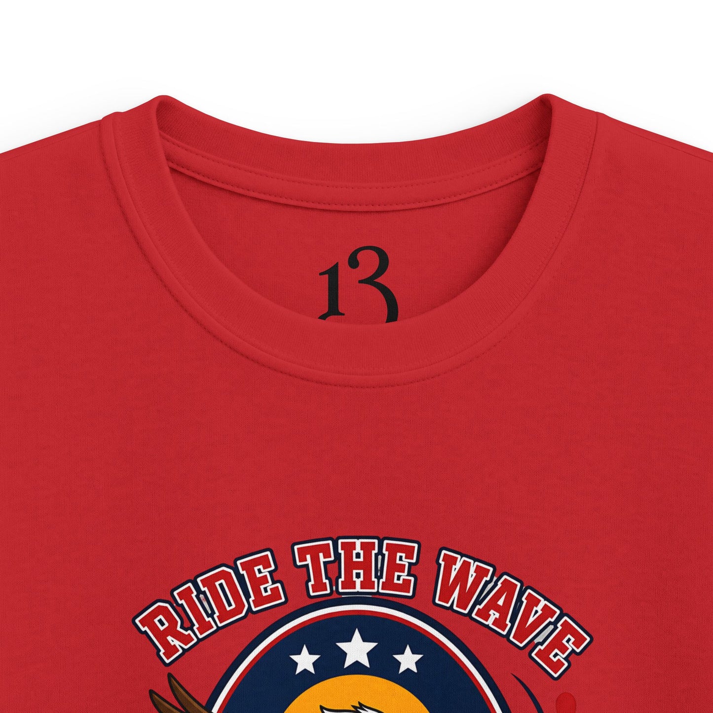 Kids T-Shirt — "Ride the Wave" Patriotic Eagle Surf Design