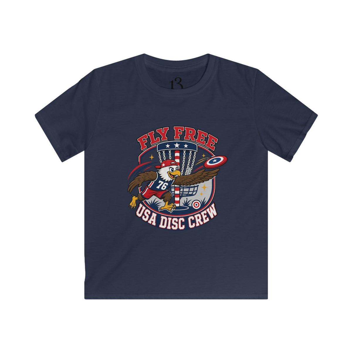 Kids Tee — "Fly Free USA Disc Crew" Patriotic Eagle Graphic