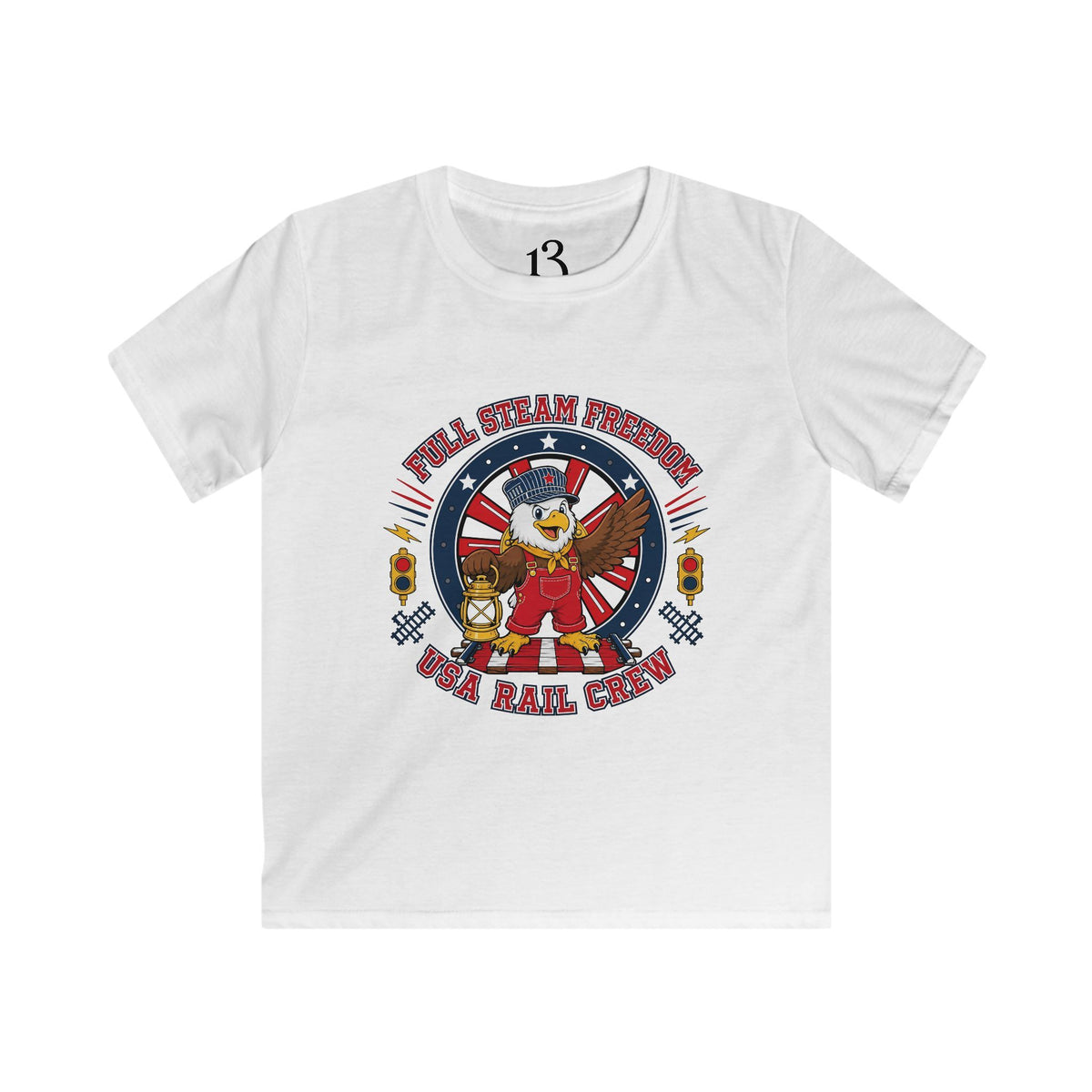 Kids Tee - Patriotic Eagle Engineer "Full Steam Freedom, USA Rail Crew" Railway Graphic