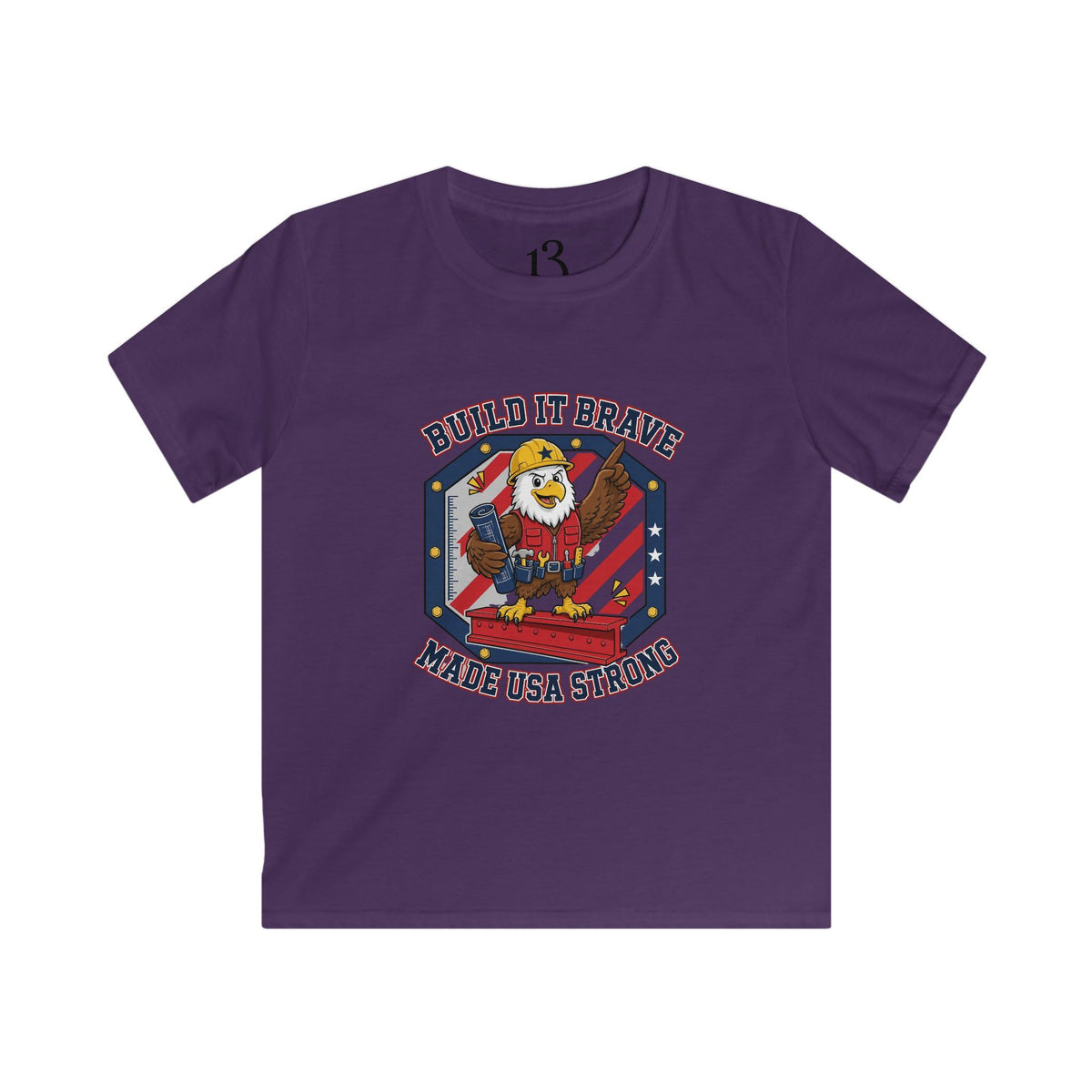 Kids Tee - 'Build It Brave, Make USA Strong' Patriotic Bald Eagle Design